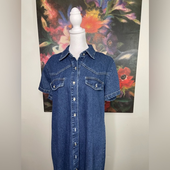 Match Vintage Made in USA Pure Cotton Denim Western Maxi Pencil Dress Sz 12 - Picture 2 of 8